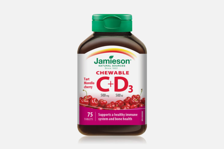 JAMIESON VITAMIN C 500 MG + D 500 IU TABLETE ZA ŽVAKANJE S OKUSOM TREŠNJE